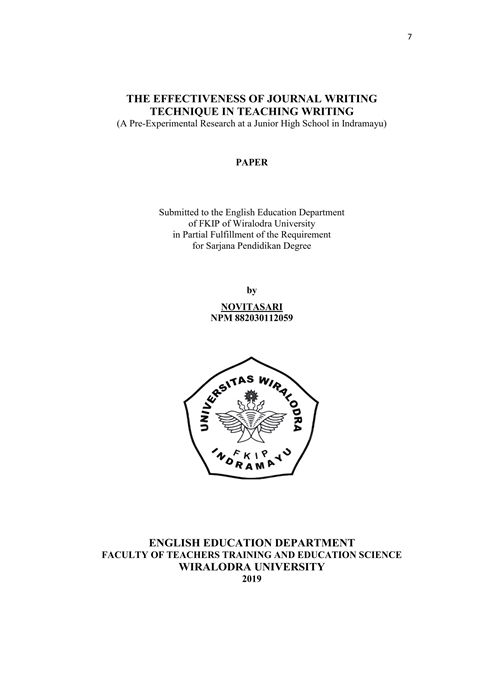 Cover of The Effectiveness of Journal Writing Technique in Teaching Writing Paper